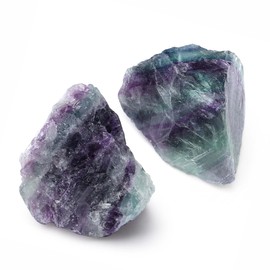 QINJIEJIE Colored Fluorite Large Crystal Healing Crystals 1.8"-2.2" 2PCS Raw Stone Rough Stones Rocks Protection energy Reiki Tumbling Divination Meditation Crystals for women