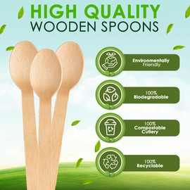 Sabco - 100pcs Premium Wooden Spoons - Wooden Spoons Disposable - Strong & Durable - Excellent Alternative to Plastic Cutlery, Premium Wooden Cutlery Made of Birch. - Eco Friendly Cutlery