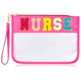 SOIDRAM Nurse Makeup Bag Nurse Appreciation Week Gift for Women Clear Chenille Letter Cosmetic Bag Waterproof Zipper Pouch Travel Toiletry Organizer, Survival Kit Storage Accessories Pouch