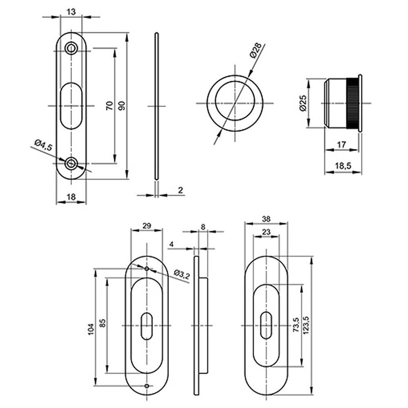 Sliding Door Hook Lock Set with Key Oval Door Rosette