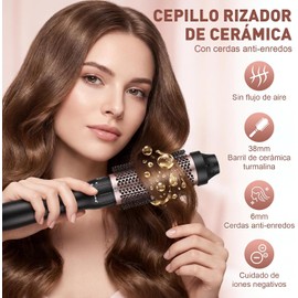 Rizadora para Cabello, 5 en 1 Tenazas Para Rizar Cabello con Cepillo Rizador, Apagado Automático, Calor Rápido y Temperatura Ajustable, Rizador de Cabello Profesional para Todo Tipo, Salón y Casa