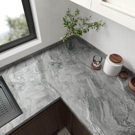 VaryPaper 15.7''x78.7'' Glossy Silver Grey Marble Contact Paper for Countertops Waterproof Peel and Stick Wallpaper Marble Vinyl Wrap for Cabinets Table Desk Removable Self Adhesive Granite Wall Paper