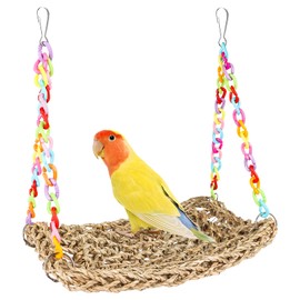 AKONE Bird Hammock Natural Straw Bird Nest Caves Sleeping Areas Bird Cage Accessories Bird Toy Bird Nest Hanging Hammock for Budgies Cockatiel Finch Hamster Gerbil