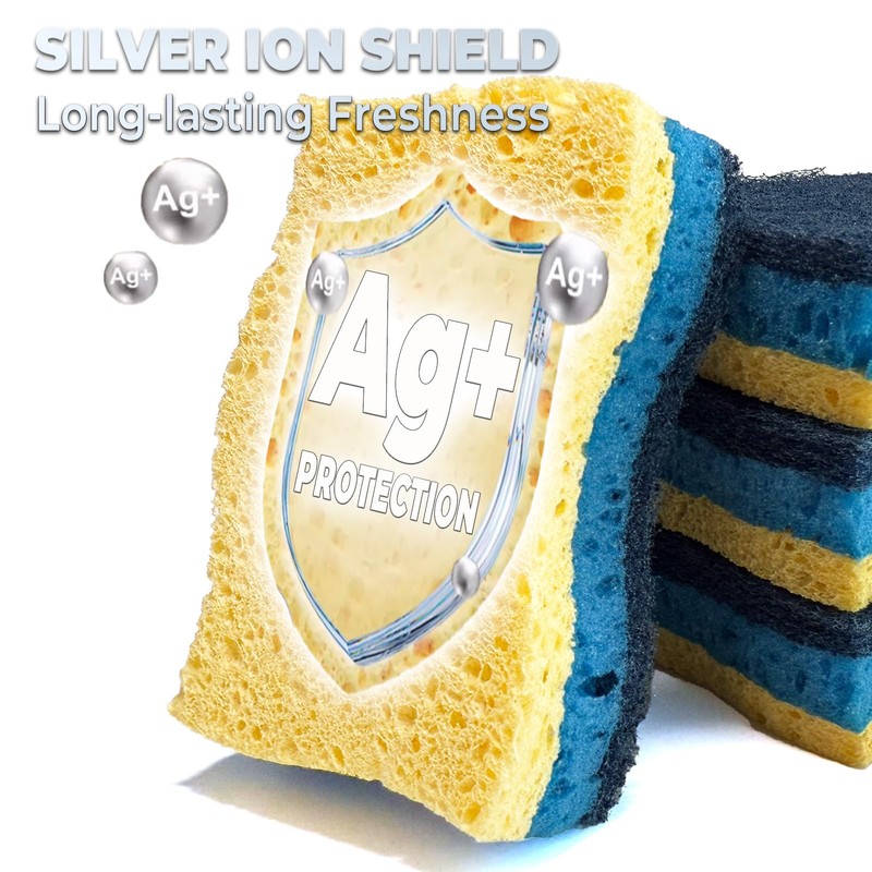 ERGONOW Non-Scratch 3-Layer Scrub Sponges, Kitchen Sponges for Dishes, Dual-Sided