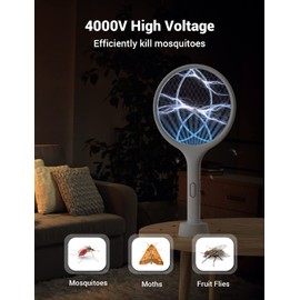 YISSVIC Electric Fly Swatter 4000V Bug Zapper Racket Dual Modes Mosquito Killer with Purple Mosquito Light Rechargeable for Indoor Home Office Backyard Patio Camping