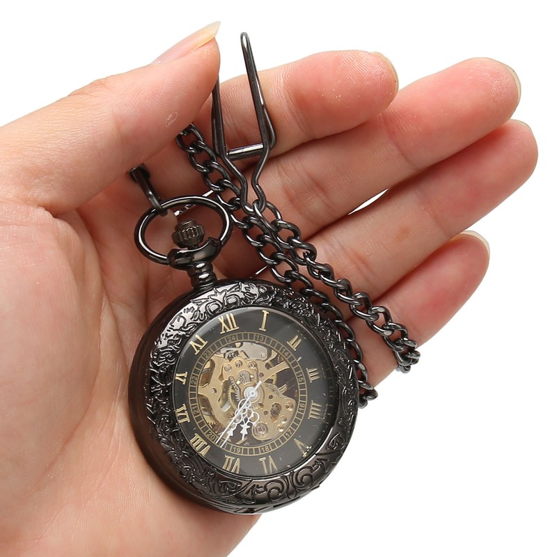 Mechanical Pocket Watch Vintage Double Case Watch Hand Wind Skeleton