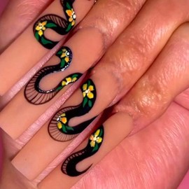 Hkanlre Nude Press on Snake Nails Long Fake Nails Tips Full Cover Coffin False Ballerina Nails for Women and Girls 24PCS