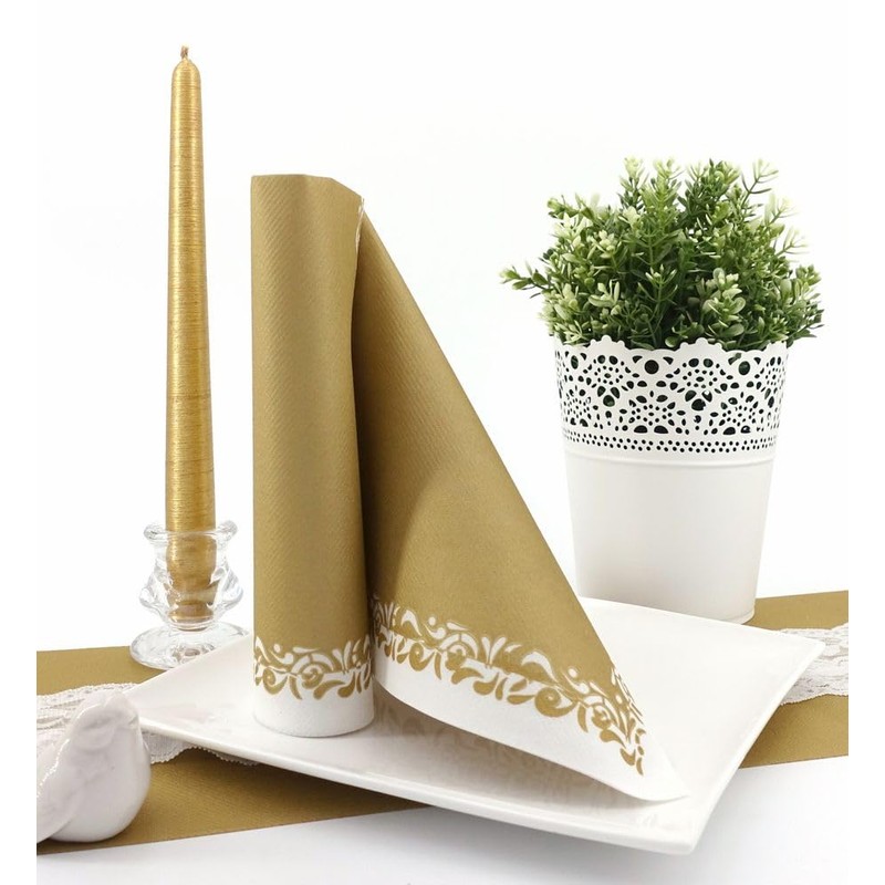 50 Napkins Fabric-Like – Romantic; Colour: Gold, Size: 40 x