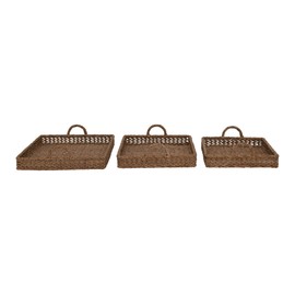 Creative Co-Op S/3 Decorative Water Hyacinth Tray, Natural, 3