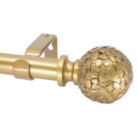 Meriville 1" Diameter Telescoping Single Window Treatment Curtain Rod, 28" to 48", Fuso Finial, Royal Gold Finish