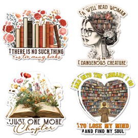 Book Lover Sticker Pack – 8PCS “Just One More Chapter” Reading Quote Vinyl Stickers for Readers, Bookworms, Laptop, Water Bottle, Kindle, Journals – Waterproof Bookish Gifts for Women & Teens