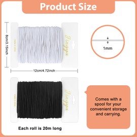 YSWOVUO Elastic Band for Bracelets, 2 Pieces Rubber Cord 1 mm x 20 m, Round Rubber Cord with Spool, Elastic Bead Cord for DIY Jewellery Making Craft Necklaces, White and Black Nylon Thread