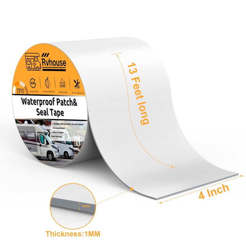 Rvhouse Waterproof Patch and Seal Tape 4”x 13 Ft 2