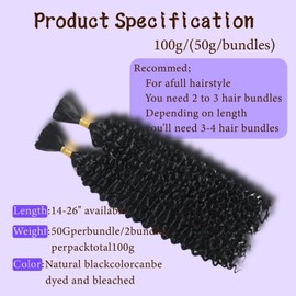 Human Hair for Boho Braids 26 Inch Boho Hair for Braiding 2 Bundles 110g Curly Human Hair for Boho Braids 12A Boho Braids for Human Hair Bulk (Natural Color, 26inch)