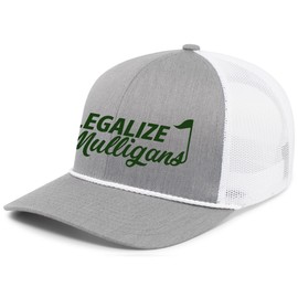 Trenz Shirt Company Funny Golf Legalize Mulligans Men's Embroidered Mesh Back Trucker Hat -Heather Grey/White Rope