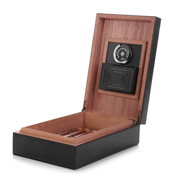 Cigar Humidor, MEGACRA Leather Surface Cedar Wood Lined Humidor with Hygrometer and Humidifier, Hold 10-30 Cigars