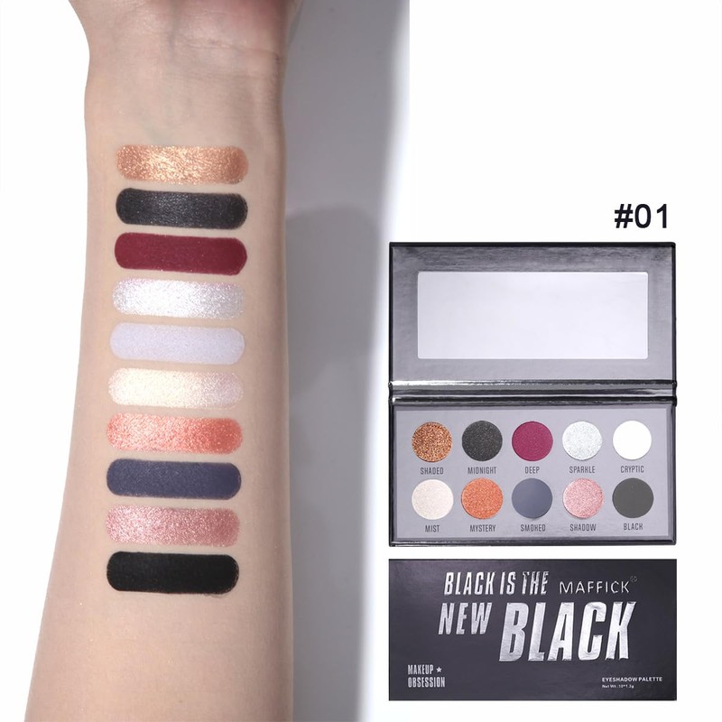 Maffick Paleta de Sombras de Ojos, 10 Colores, Negro y