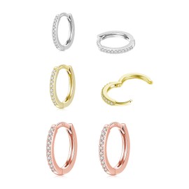 HUABOLA CALYN 3 Pairs of Hoop Earrings Silver 925, Silver Gold Hoop Earrings Silver 925 Small Set for Women Men Girls in 8/10/12 mm, Hypoallergenic Earrings Gold Set with AAA Zirconia Jewellery,