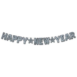 Glittered Happy New Year Streamer (black & silver) Party Accessory  (1 count) (1/Pkg)