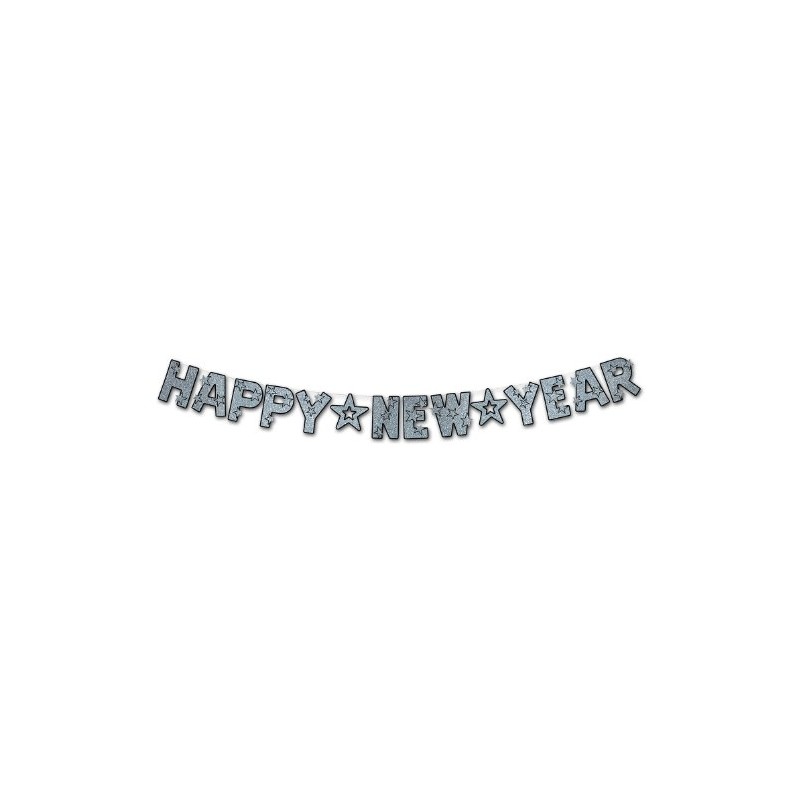 Glittered Happy New Year Streamer (black & silver) Party Accessory