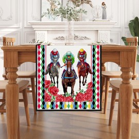 Linen Kentucky Horse Racing Game Table Runner 72 Inches Horse Race Game Decor Kentucy Party Decoration and Supplies for Home Kitchen Room Table