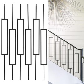 DEVALLEY Wrought Iron Balusters (Set of 10),1/2 inch Single Rectangle Hollow Straight Stair Spindles,Decorative Metal Balusters Spindles for Decks,Stair Railing,Satin Black Metal Railing - D10