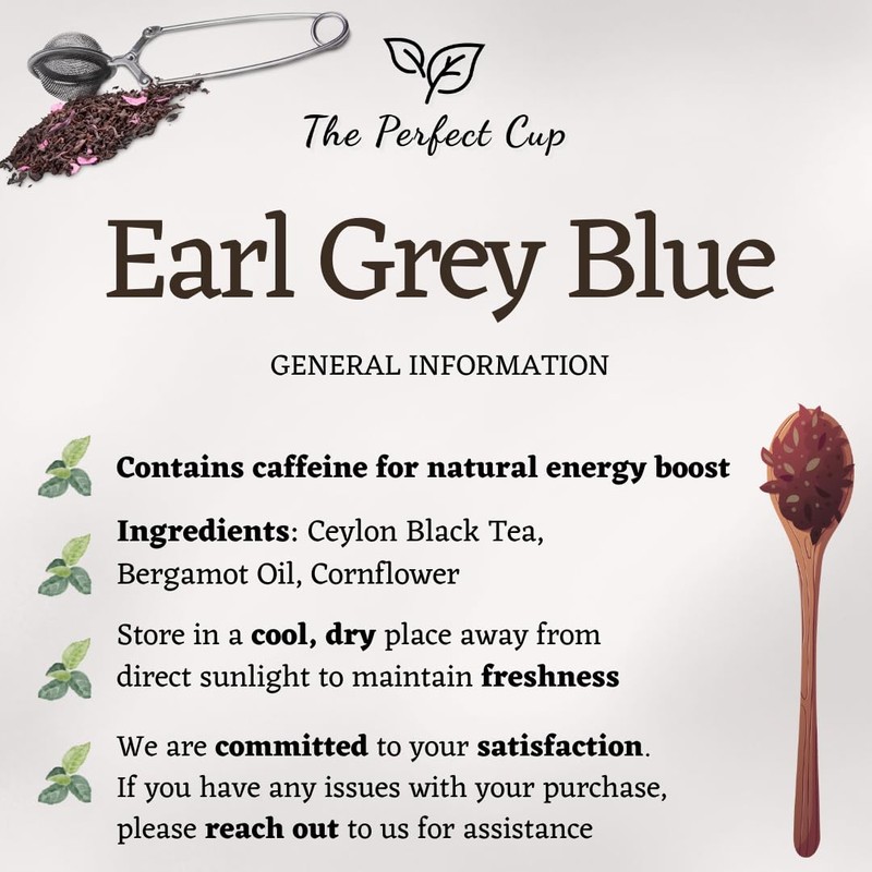 Earl Grey Blue Flower Loose Leaf Tea, Bergamot Oil, Resealable