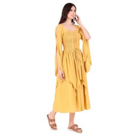 ThePirateDressing Renaissance Medieval Peasant Pirate LARP Women Long Dress C1838 Gold X-Large