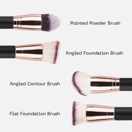 Aura Brochas de maquillaje facial, 2 brochas de maquillaje de doble punta para aplicar líquido, crema y polvo. Incluye pinceles planos, de contorno, en ángulo y de mezcla. Brochas de base y mezcla.