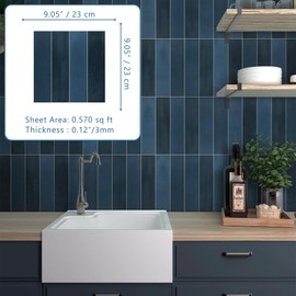 sunwings 16-Sheet Peel and Stick Backsplash Tile, 9" x 9" Stacked 3D Handmade Looks Square Self Adhesive Wall Tiles for Kitchen Bathroom, Blue