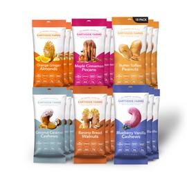 Earthside Farms 18 pcs Variety Pack – 1oz, 3pcs Each of Coconut Caramel Cashews, Butter Toffee Peanuts, Blueberry Vanilla Cashews, Maple Cinnamon Pecans, Orange Ginger Almonds, Banana Bread Walnuts