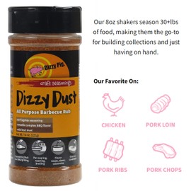 Dizzy Pig Dizzy Dust All-Purpose Barbecue Seasoning Rub (8oz. Shaker) - Seasons 30+lbs of Food - Hand Made in the USA - MSG Free, Gluten Free
