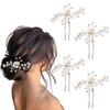 4 Pieces Bridal Hair Pins Pearl Crystal Rhinestone Flower Hair
