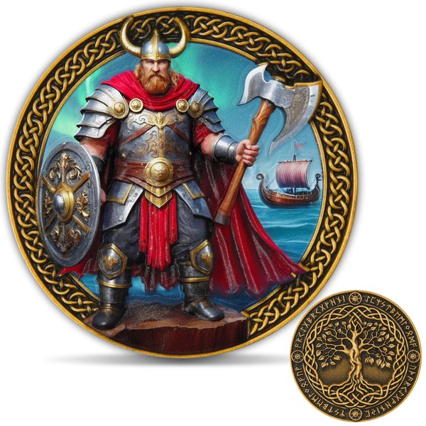 Viking Warrior Challenge Coin with Tree of Life – Norse