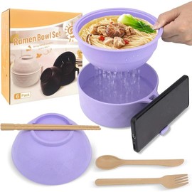 MIUVA Ramen Cooker, Microwave Ramen Bowl with Chopsticks Spoon Ramen Noodle Bowl Instant Cooking for College Dorm Room Essentials, Dishwasher-Safe, BPA-Free - Color: Purple