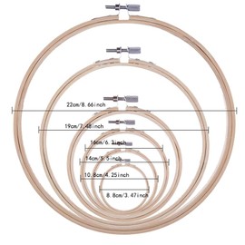 6 Pieces 6 Sizes Round Embroidery Hoops Bamboo Circle Cross Stitch Hoop Rings Embroidery Circle Frames Wooden Embroidery Rings and Hoops for DIY Craft Sewing