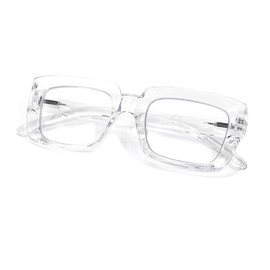 YUKANG Reading Glasses for Women Men Blue Light Blocking Square Fashion Readers with Spring Hinges Anti Glare Computer Clear 1.0