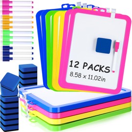 Lincia 36 Pcs Mini White Board Kit Include 12 Pcs 8. 5'' x 11'' Magnetic Whiteboard with 12 Magnetic Markers 12 Erasers Small Whiteboard Dry Erase Boards for Office School(Bright Colors)