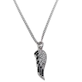 Women's Stainless Steel Mini Angel Wing Necklace accented with Crystals-Psalm 91:11