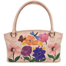 Anna by Anuschka Women's Hand-Painted Leather Wide Tote, Dragonfly Garden