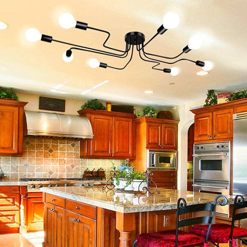 jose2015 Modern Sputnik Light Fixture, Black Dining Room Ceiling Light
