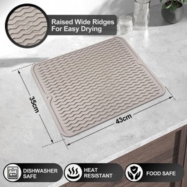 Dish Drying Mat 40 x 30 cm, Dish Drying Mat Sink, Dish Drying Mat, Heat Resistant Non-Slip Sink Mat, Dish Drying Mat (Taupe Brown)