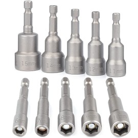 Socket Set of 10 - BAIDETS Magnetic Socket Adapter 1/4 Inch Socket Spanner Set 6-15 mm Hexagonal for Drill or Cordless Screwdriver