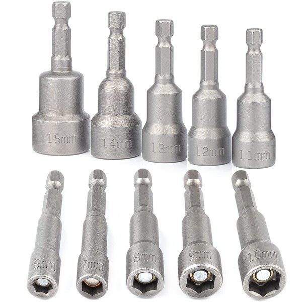 Socket Set of 10 - BAIDETS Magnetic Socket Adapter 1/4