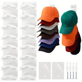 2 Pack Hat Organizer for Baseball Caps, Hat Rack for Wall with Strong Adhesive, Wall Mounted Hat Hooks Hold up to 16 Hats for Closet Door and Bedroom (12.6x2.3 inch)