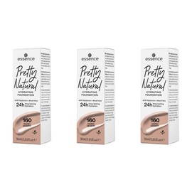 essence Pretty Natural HYDRATING FOUNDATION, Make Up, Nr. 160 Warm Desert, nude, feuchtigkeitsspendend, strahlend frisch, matt, vegan, ölfrei, ohne Alkohol, 3er Pack (3 x 30ml)