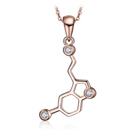 JewelryPalace Serotonin Molecule Cubic Zirconia Pendant Necklace for Women, 14k Rose Gold Plated 925 Sterling Silver Necklace for Her, Fashion Jewellery Set for Girls 18 Inches Chain
