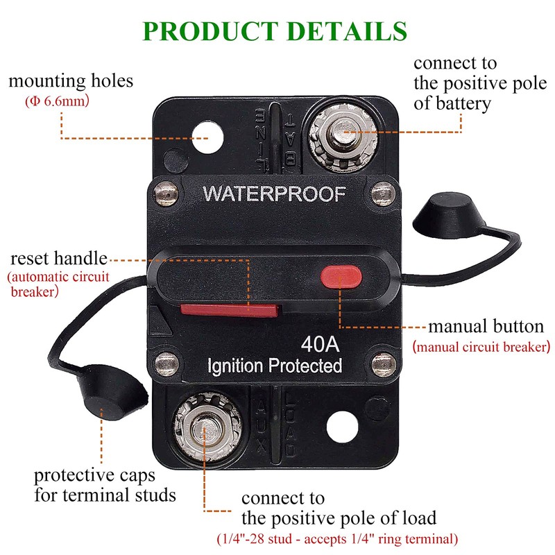 Zesugo 2-Pack 40A Circuit Breaker with Manual Reset for Car