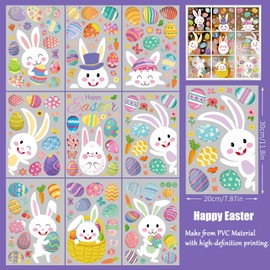 Hsathoac 9 Sheets Easter Bunny Window Cling Decorations, Double Sided Easter Window Decorations Decals, Easter Spring Glass Window Stickers Decal, Cute Easter Decoration, Party Supplies (FHJ24002)