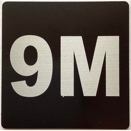 Apartment number 9M sign - UNIT NUMBER 9M SIGN/SUITE 9M SIGN (BLACK, SIZE 4x4 inch, DOUBLE SIDED TAPE) -Broadway Line
